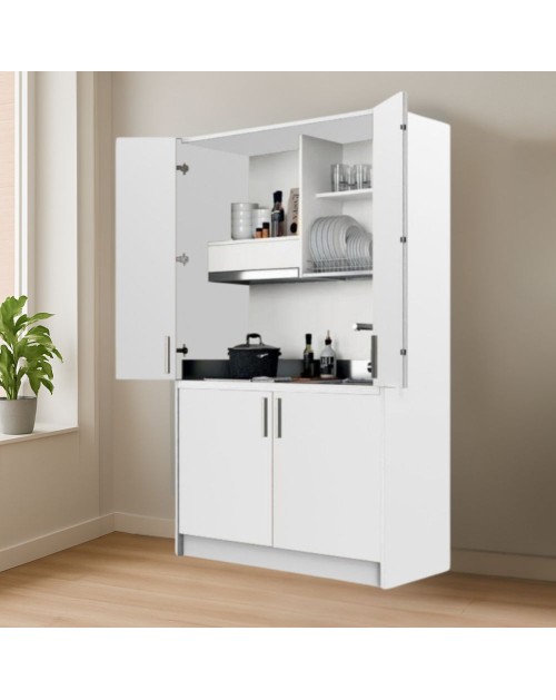 Cucina salvaspazio a scomparsa Fold Evolution colore bianco e elettrodomestici inclusi 125x62x208H