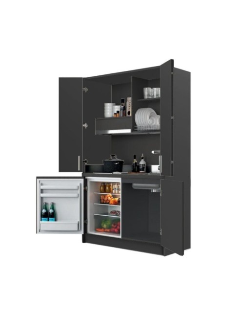 Cucina salvaspazio a scomparsa Fold Evolution colore antracite e elettrodomestici inclusi 125x62x208H