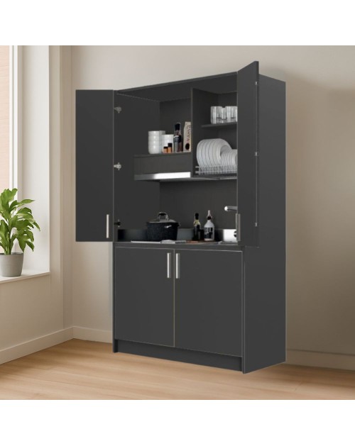 Cucina salvaspazio a scomparsa Fold Evolution colore antracite e elettrodomestici inclusi 125x62x208H