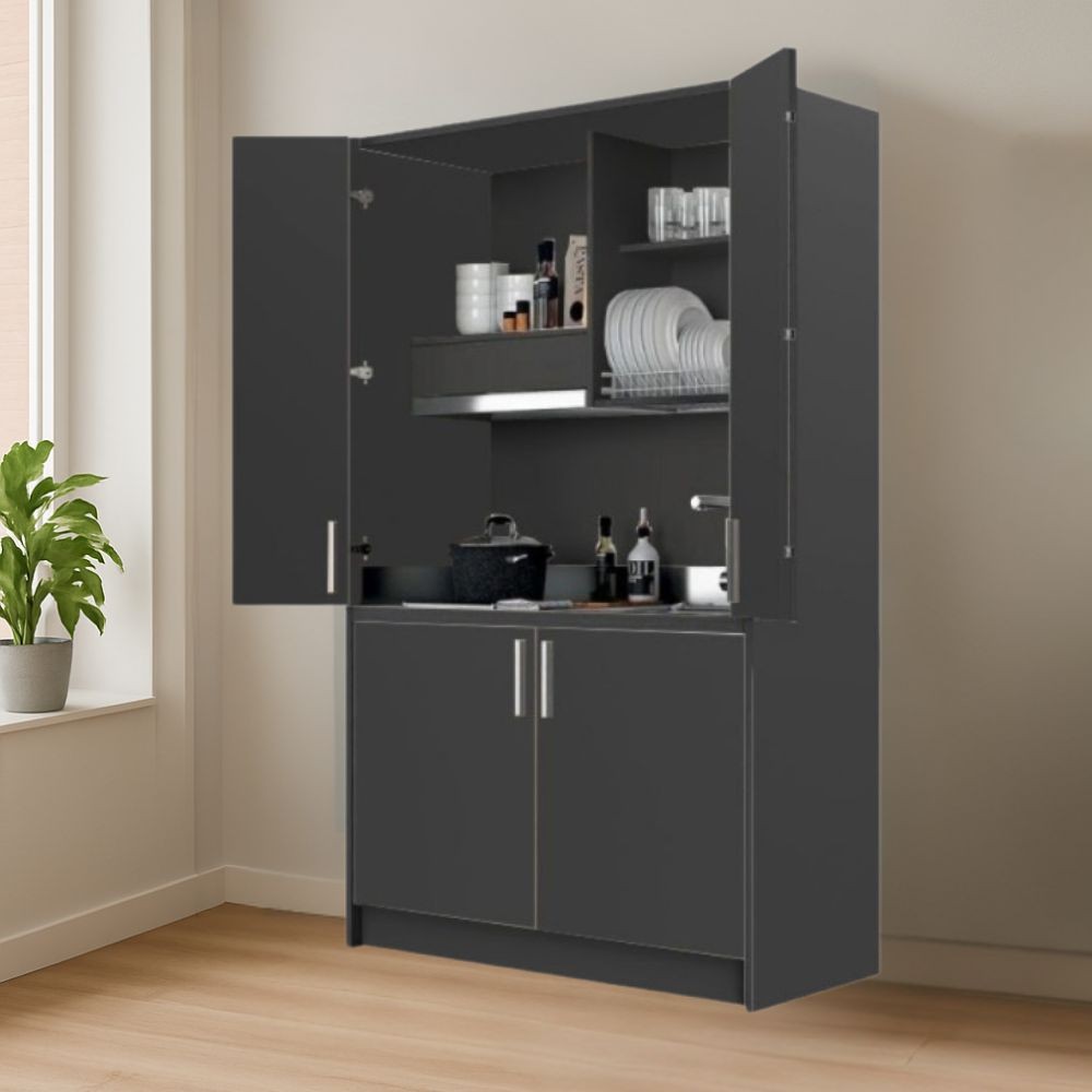 Cucina salvaspazio a scomparsa Fold Evolution colore antracite e elettrodomestici inclusi 125x62x208H