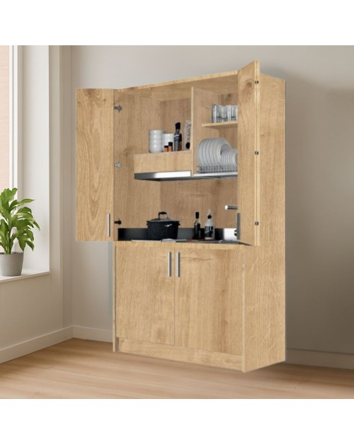 Cucina salvaspazio a scomparsa Fold Evolution colore rovere e elettrodomestici inclusi 125x62x208H