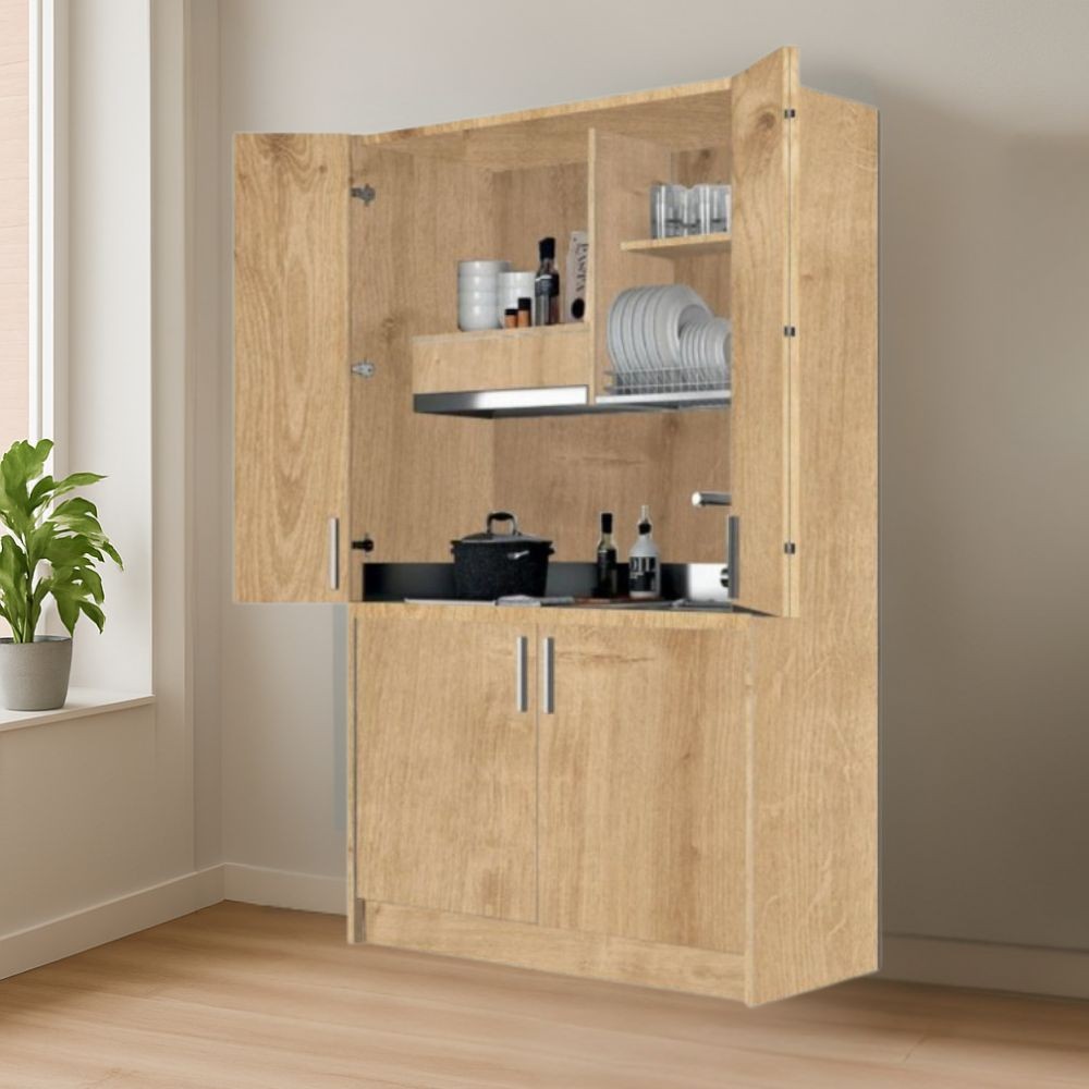 Cucina salvaspazio a scomparsa Fold Evolution colore rovere e elettrodomestici inclusi 125x62x208H