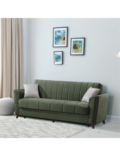 Divano letto Duca 3 posti verde con contenitore e funzione letto 223x86x89H