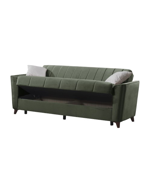 Divano letto Duca 3 posti verde con contenitore e funzione letto 223x86x89H