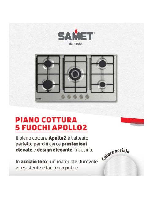 Piano Cottura gas 5 fuochi 90 cm acciaio inox Samet Apollo2 prezzo