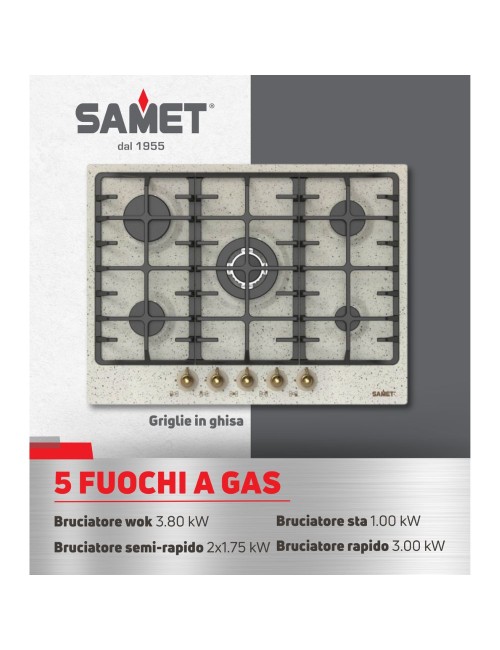 Piano Cottura 5 fuochi da 70 cm avena Menelao Samet prezzo