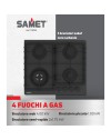Piano cottura gas 4 fuochi 60 cm vetro temperato satinato nero opaco Samet Zacinto60