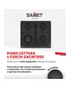 Piano cottura gas 4 fuochi 60 cm vetro temperato satinato nero opaco Samet Zacinto60