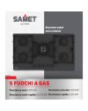 Piano cottura gas 5 fuochi 90 cm vetro temperato satinato nero opaco Samet Zacinto90