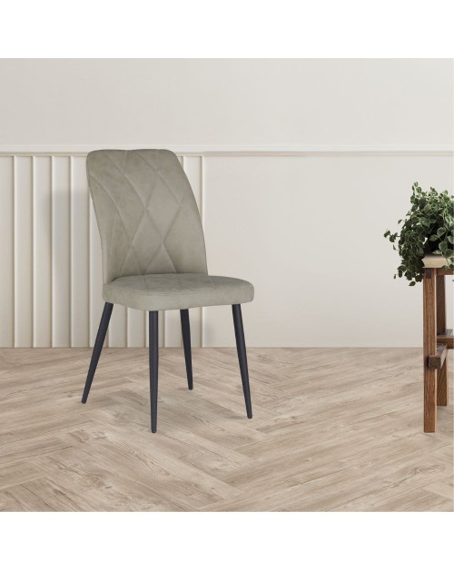 Sedia Vika in nabuk tortora con trama geometrica e piedi neri - Eleganza e comfort
