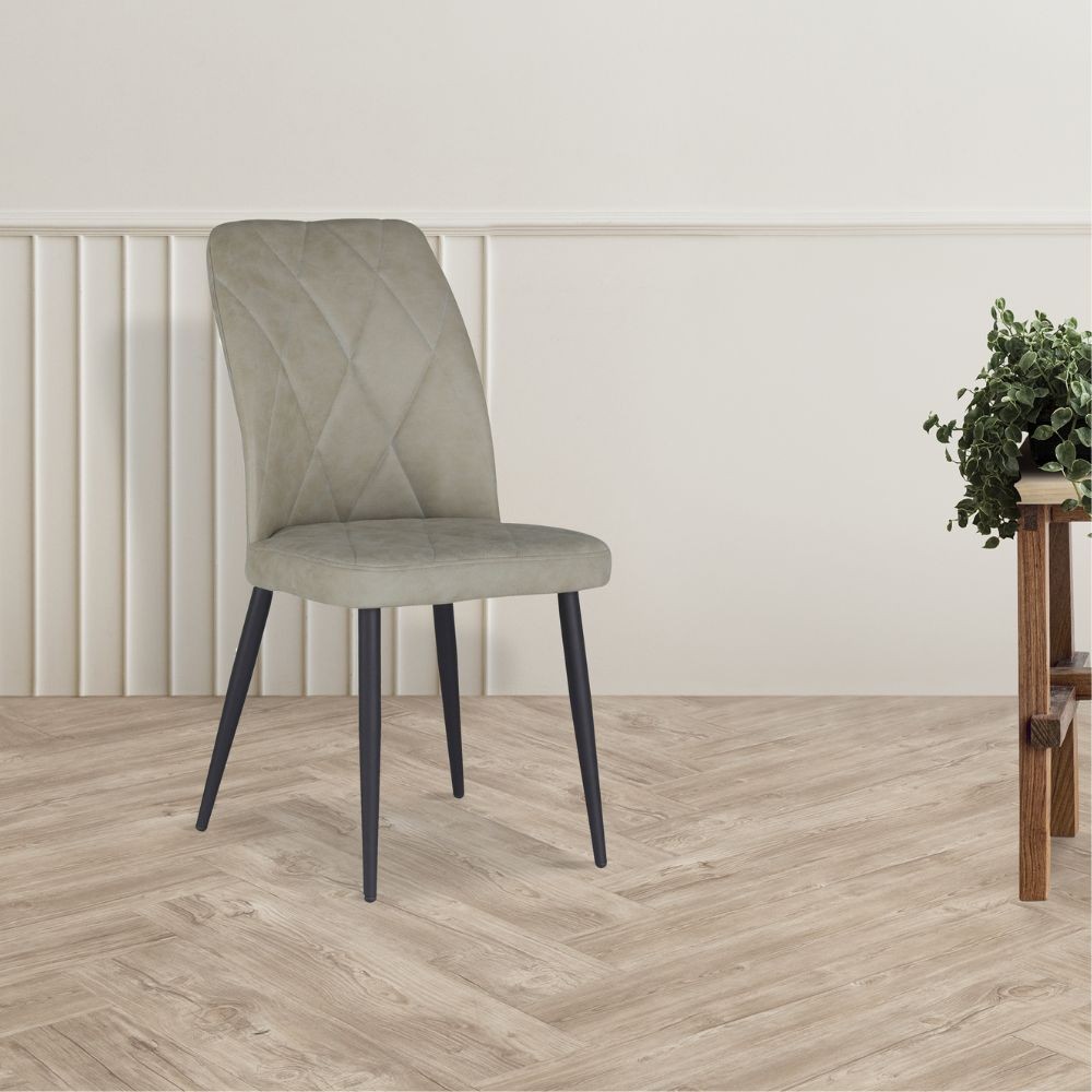 Sedia Vika in nabuk tortora con trama geometrica e piedi neri - Eleganza e comfort