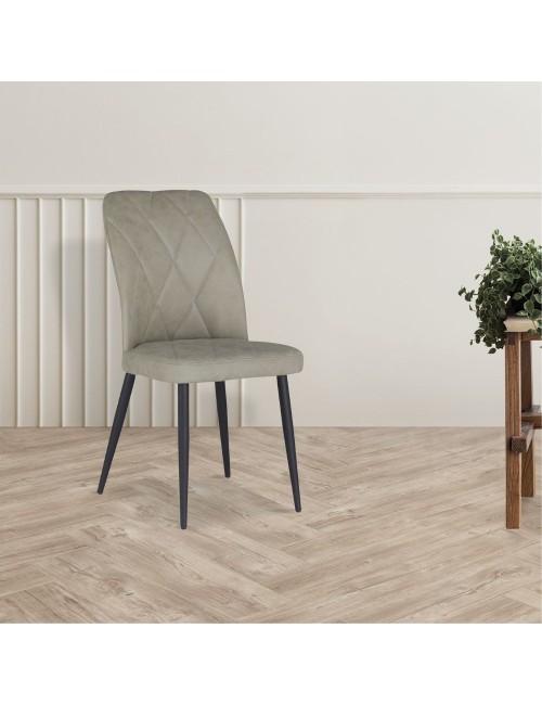 Sedia Vika in nabuk tortora con trama geometrica e piedi neri - Eleganza e comfort