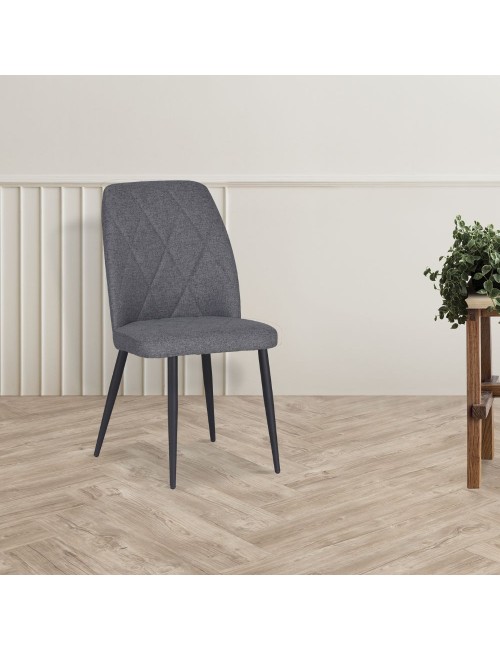 Sedia Vika in tessuto grigio con trama geometrica e piedi neri - Eleganza e comfort