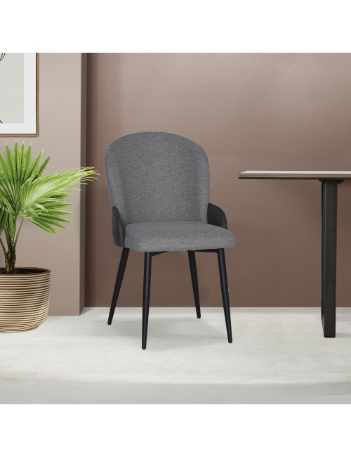 Sedia imbottita Simo in tessuto grigio chiaro con dettaglio in nabuk antracite – Comfort e stile sofisticato