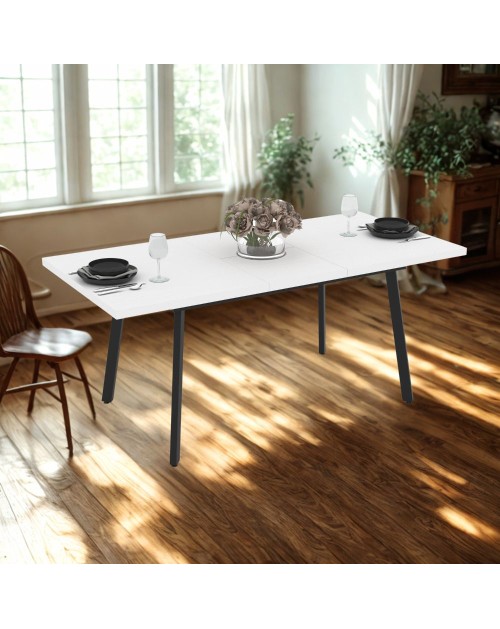 Tavolo allungabile piano colore bianco frassinato e gambe in metallo nero Lini 138x85x76h