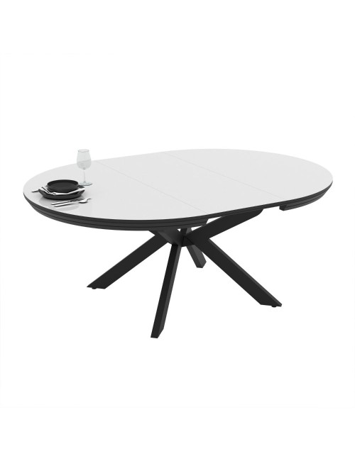 Tavolo rotondo allungabile Meli bianco lucido con gambe nere 138x138x76H