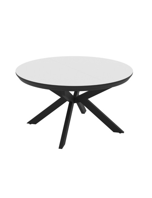 Tavolo rotondo allungabile Meli bianco lucido con gambe nere 138x138x76H