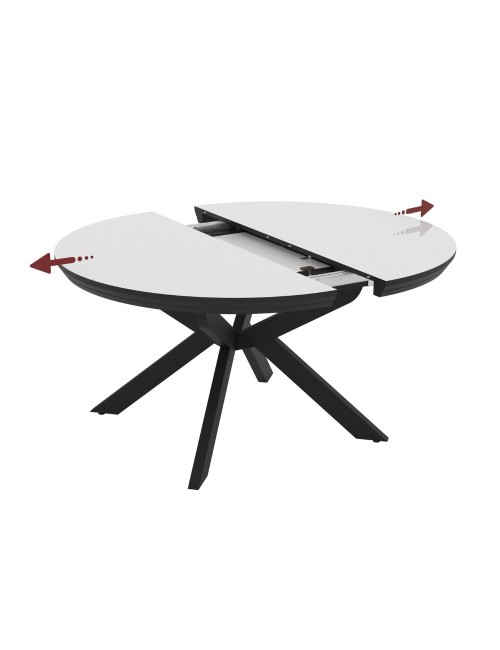 Tavolo rotondo allungabile Meli bianco lucido con gambe nere 138x138x76H