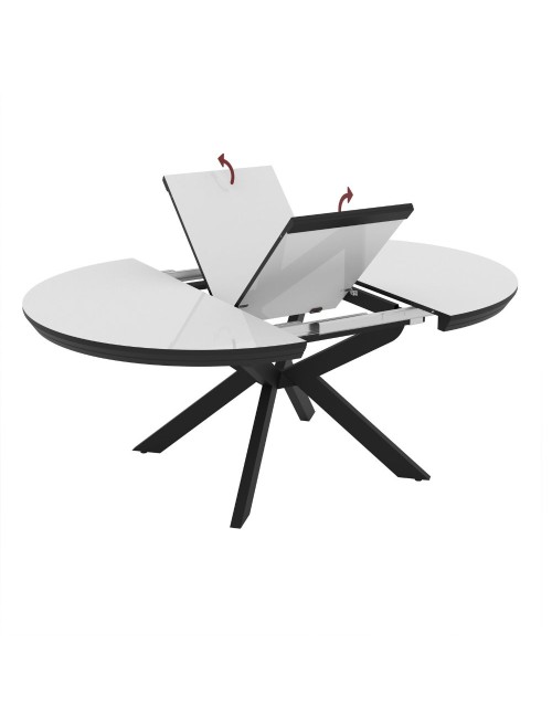 Tavolo rotondo allungabile Meli bianco lucido con gambe nere 138x138x76H