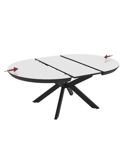 Tavolo rotondo allungabile Meli bianco lucido con gambe nere 138x138x76H