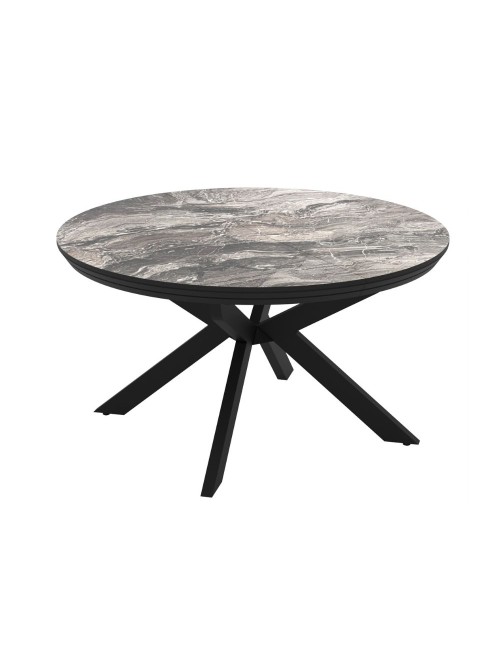 Tavolo rotondo allungabile Meli effetto marmo nero lucido con gambe nere 138x138x76H