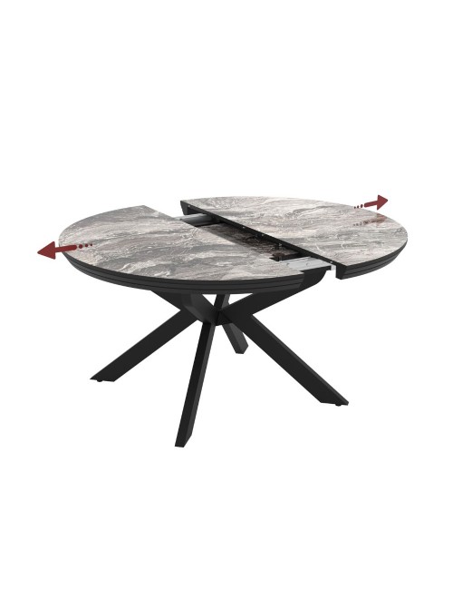 Tavolo rotondo allungabile Meli effetto marmo nero lucido con gambe nere 138x138x76H