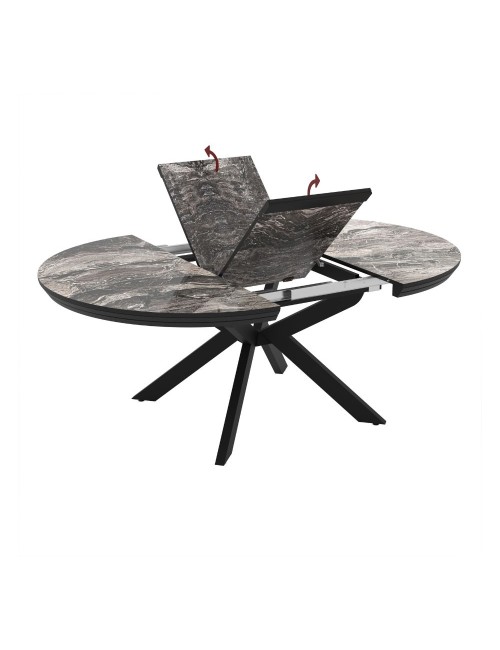 Tavolo rotondo allungabile Meli effetto marmo nero lucido con gambe nere 138x138x76H