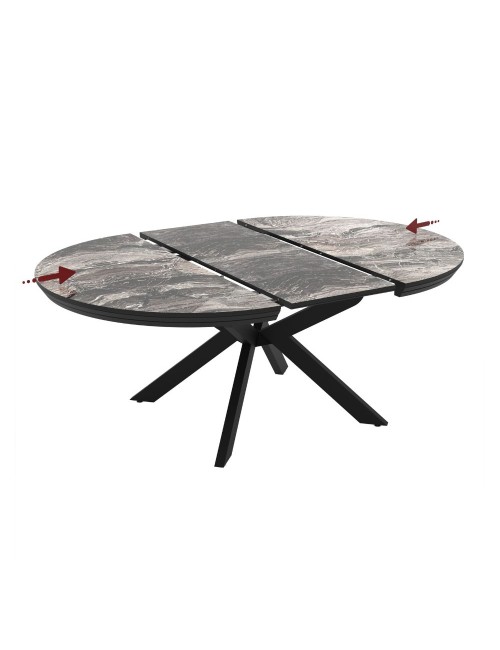 Tavolo rotondo allungabile Meli effetto marmo nero lucido con gambe nere 138x138x76H