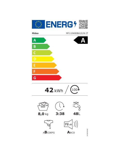Lavatrice Midea MF110W80BA10W 8 kg 1400 giri bianca classe A