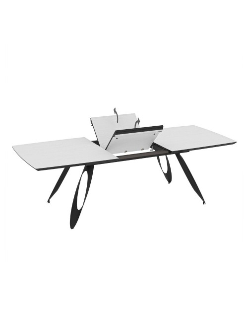 Tavolo allungabile Merkur con gambe in metallo sagomate e piano colore bianco frassino 190x103x76H