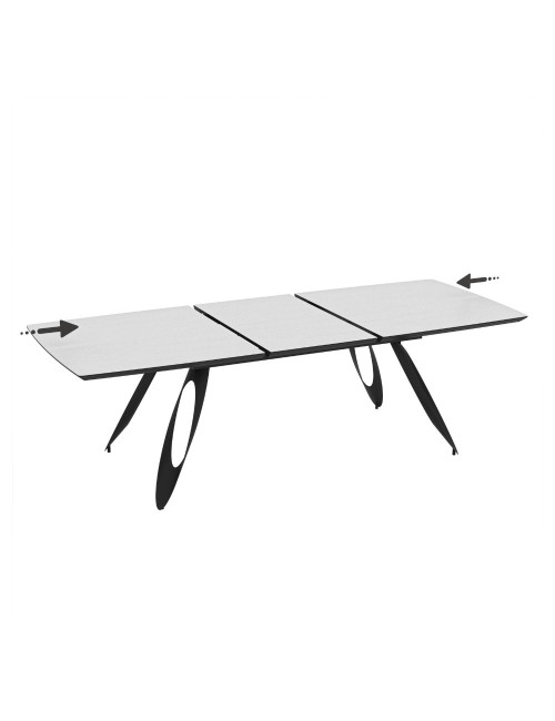 Tavolo allungabile Merkur con gambe in metallo sagomate e piano colore bianco frassino 190x103x76H