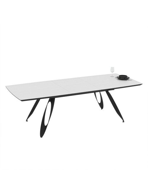 Tavolo allungabile Merkur con gambe in metallo sagomate e piano colore bianco frassino 190x103x76H