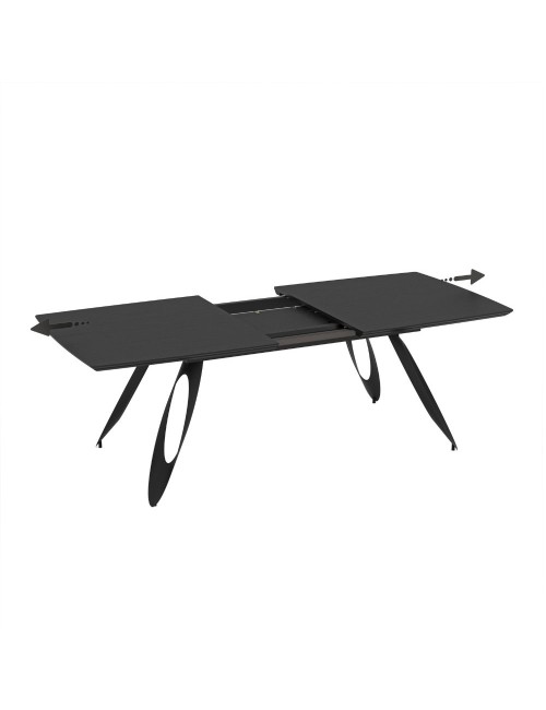 Tavolo allungabile Merkur con gambe in metallo sagomate e piano colore nero 190x103x76H