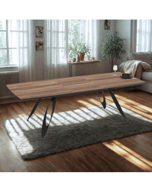 Tavolo allungabile Merkur con gambe in metallo sagomate e piano colore rovere hazar frassino 190x103x76H
