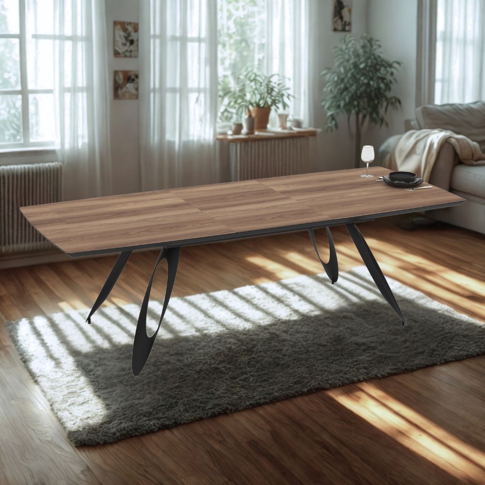 Tavolo allungabile Merkur con gambe in metallo sagomate e piano colore rovere hazar frassino 190x103x76H