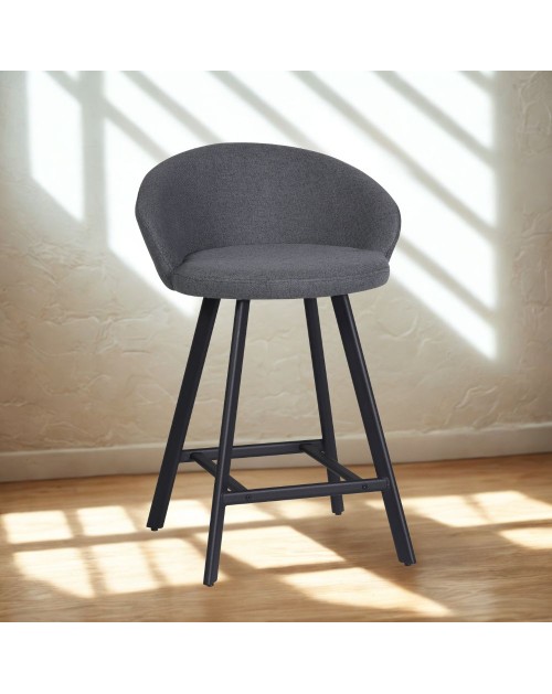 Sgabello Saki con seduta imbottita in tessuto grigio e gambe nere – Comfort compatto per ambienti moderni
