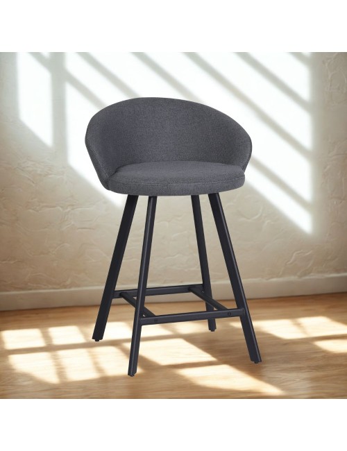 Sgabello Saki con seduta imbottita in tessuto grigio e gambe nere – Comfort compatto per ambienti moderni