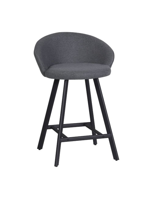 Sgabello Saki con seduta imbottita in tessuto grigio e gambe nere – Comfort compatto per ambienti moderni