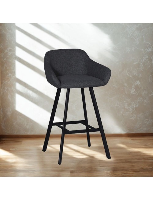 Sgabello Mey grigio scuro con seduta imbottita e gambe in metallo nero – Eleganza e comfort per la zona snack
