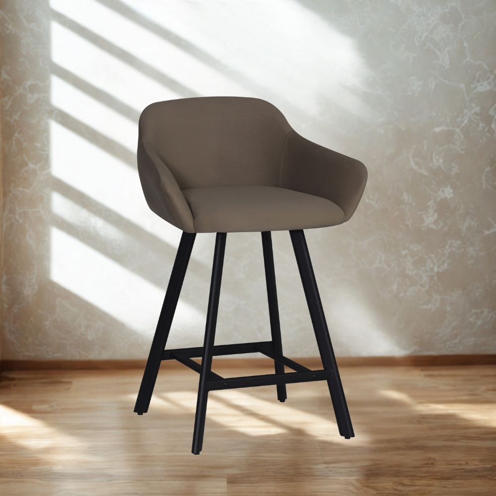 Sgabello Mey tortora con seduta imbottita e gambe in metallo nero – Eleganza e comfort per la zona snack