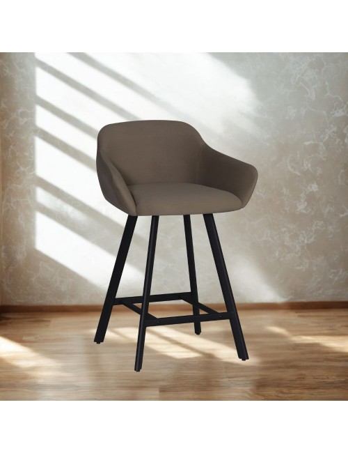 Sgabello Mey tortora con seduta imbottita e gambe in metallo nero – Eleganza e comfort per la zona snack