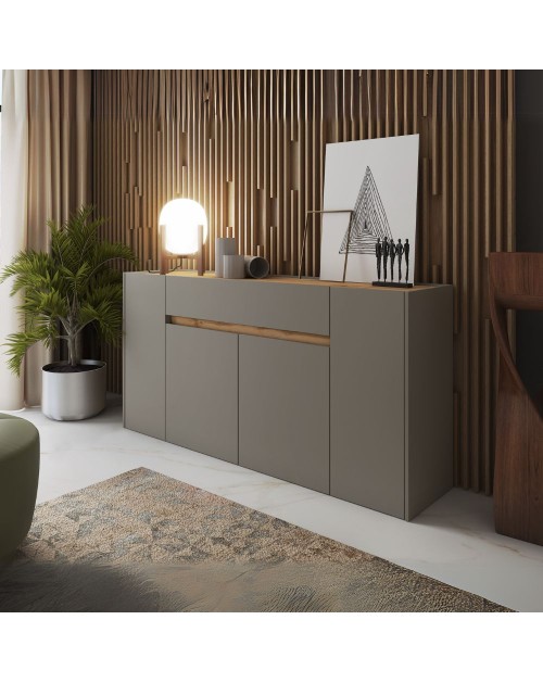 Madia Nordik 4 ante e 1 cassetto in grigio congo e rovere wotan 170x39.6x85H – Stile e funzionalità