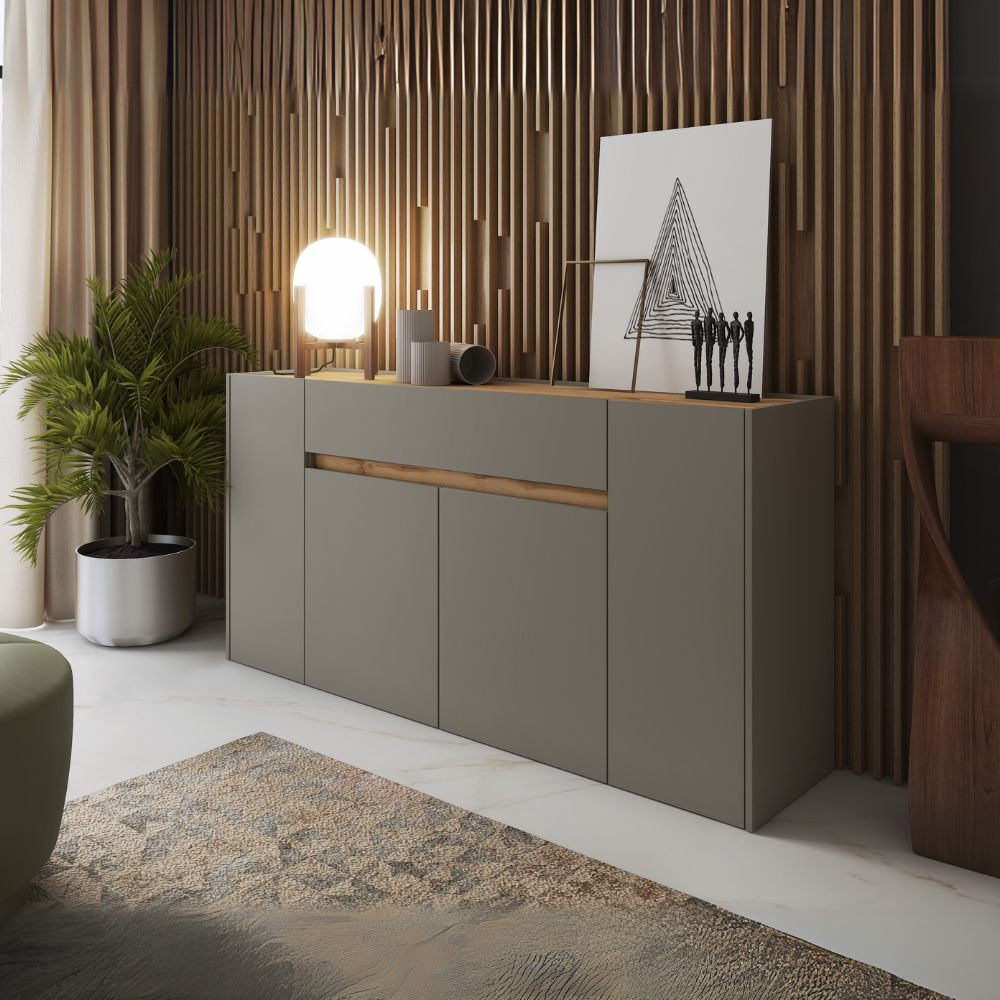 Madia Nordik 4 ante e 1 cassetto in grigio congo e rovere wotan 170x39.6x85H – Stile e funzionalità