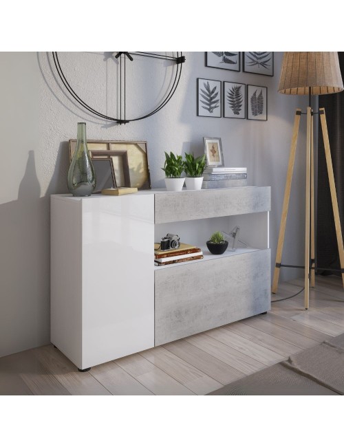 Madia Astra cemento e bianco con 2 ante cassetto e vano a giorno 130x41.2x82H