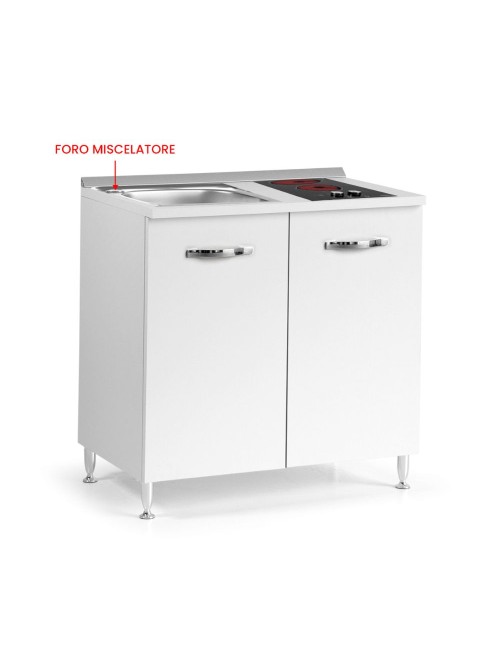 Mini cucina Cucinino80 bianco larice con lavello e piano cottura vetroceramica 80x60x85H