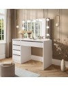 Toeletta trucco Elite bianca con specchio 5 cassetti e lampadine LED 120x55x142,6H