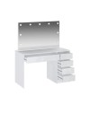 Toeletta trucco Elite bianca con specchio 5 cassetti e lampadine LED 120x55x142,6H