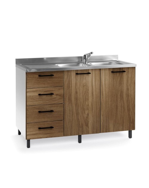 Sottolavello con cassetti e lavello 120 cm noce naturale sinistro