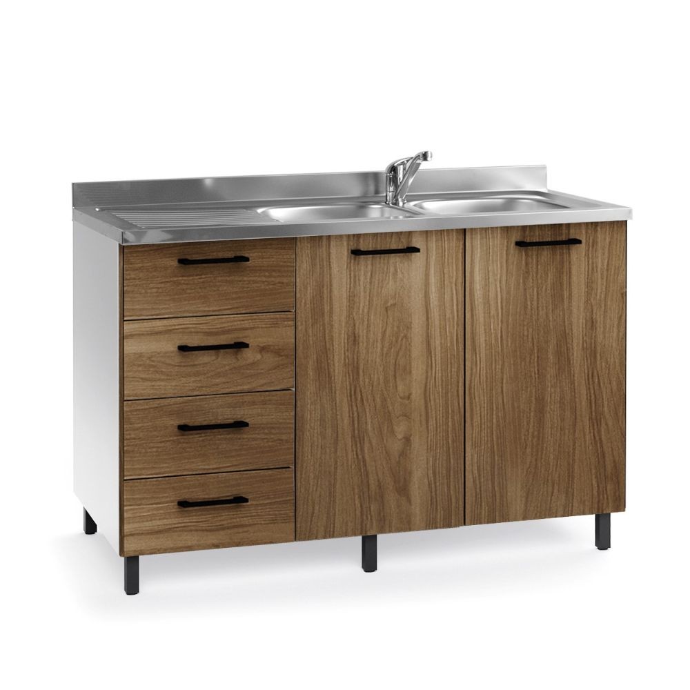 Sottolavello con cassetti e lavello 120 cm noce naturale sinistro