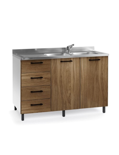Sottolavello con cassetti e lavello 120 cm noce naturale sinistro